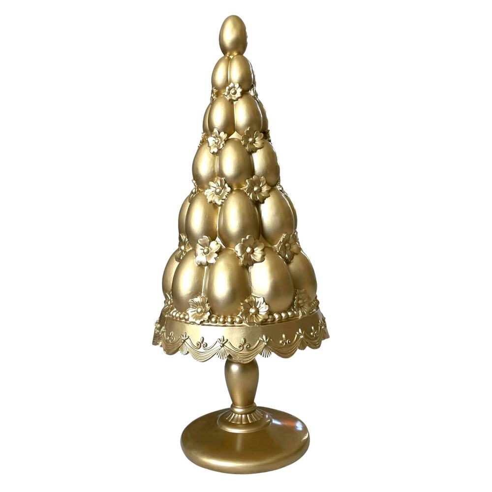 20in Metallic Gold Easter Egg Tree on Pedestal Glam Spring Decor New